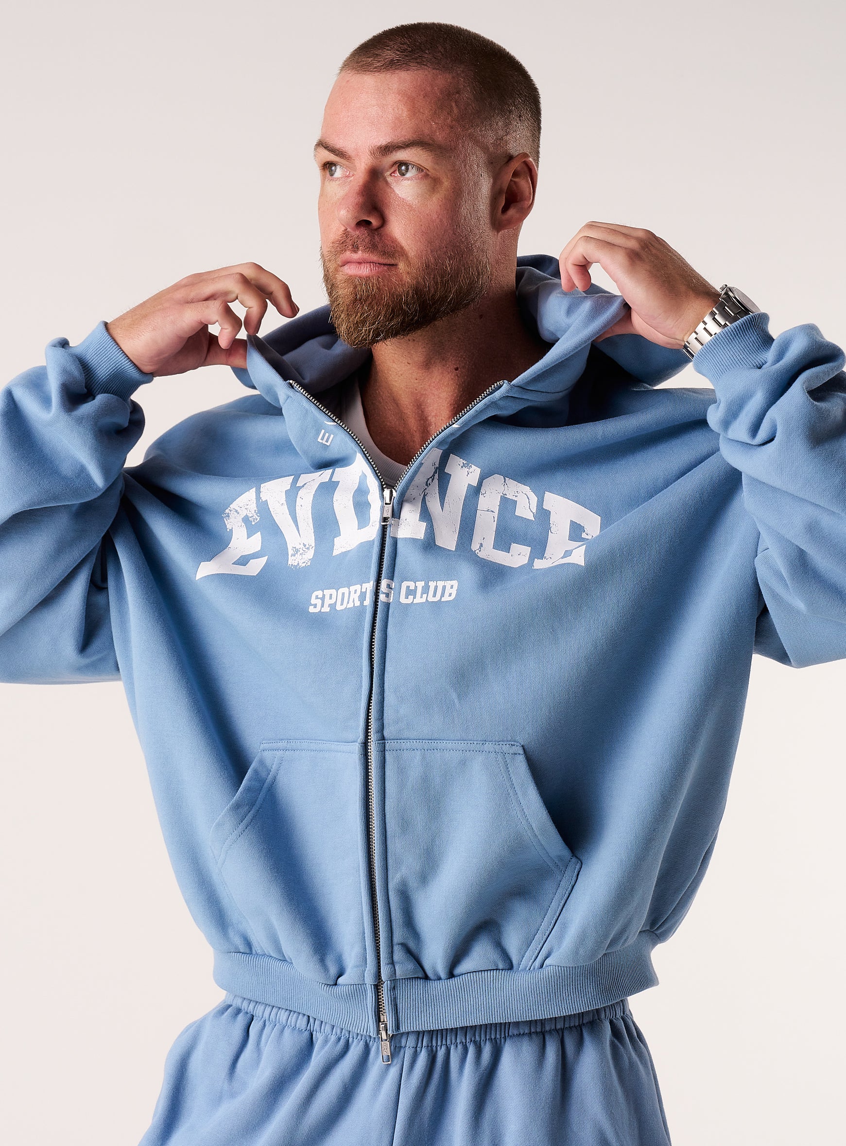 Essentials Zip Through Hoodie - Sky Blue | EVDNCE