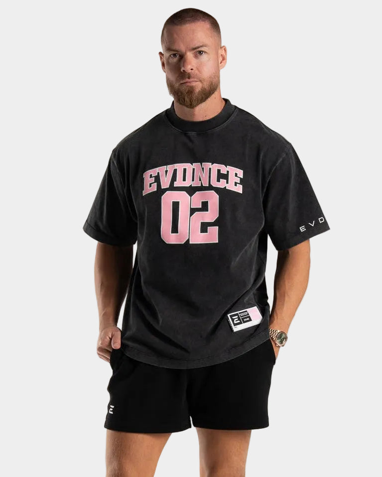 Men's Oversized Tee Washed Black, Drop Shoulder | EVDNCE