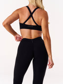 [women] V Back Invisible Scrunch Leggings Black, back detail