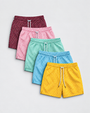 [men] Essentials Euro Boardshorts in all five colours, flat lay